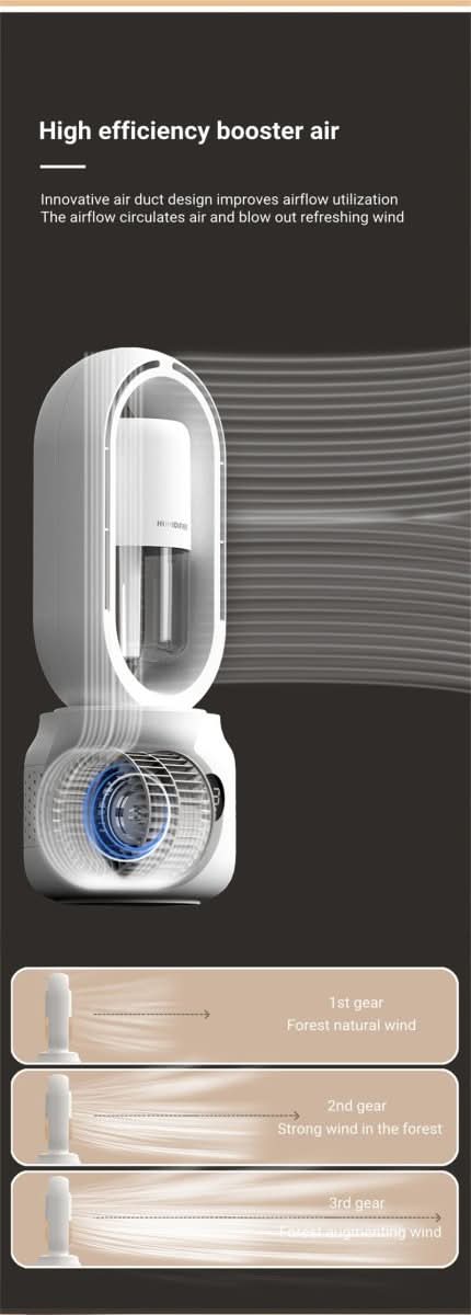 Junips | Portable fan without blades with humidifier and night light for refreshing comfort