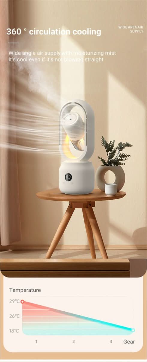 Junips | Portable fan without blades with humidifier and night light for refreshing comfort
