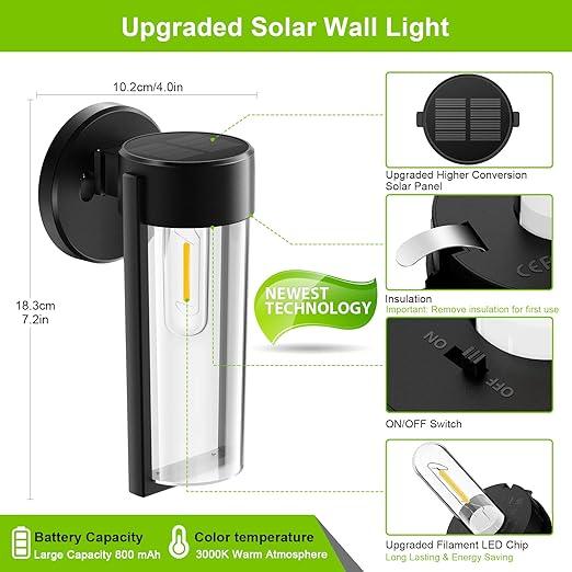 Junips | Solar Wall Lights Solar-powered Deck Lights, Automatic On/Off Waterproof Solar Outdoor Lights Wall-mounted Solar Decorative Lights for Wall Fence Patio Posts Garden Veranda