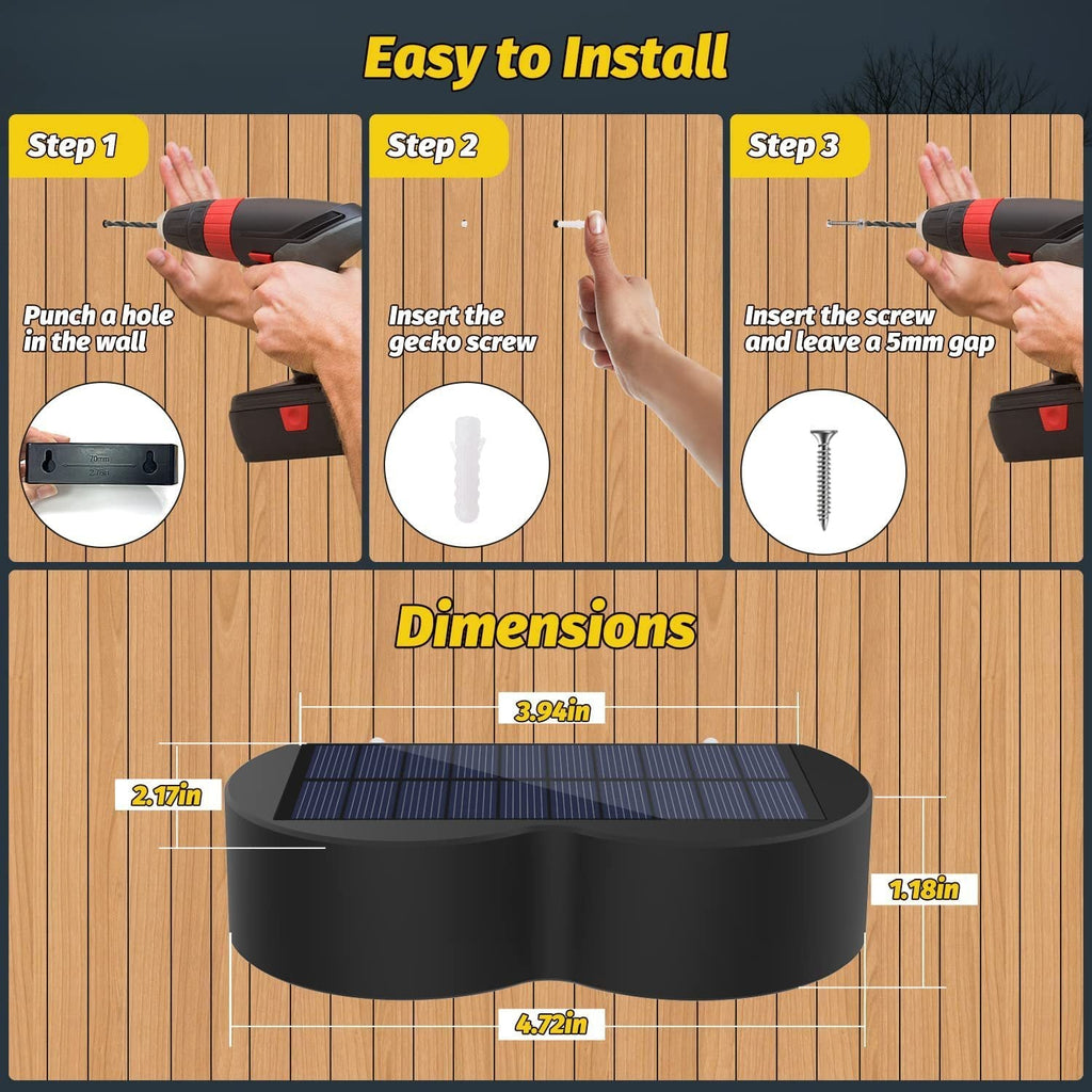 Junips | Solar fence lights outdoor wall lights Waterproof IP65, Warm white & RGB 8 specific fixed colors for fence wall step deck patio