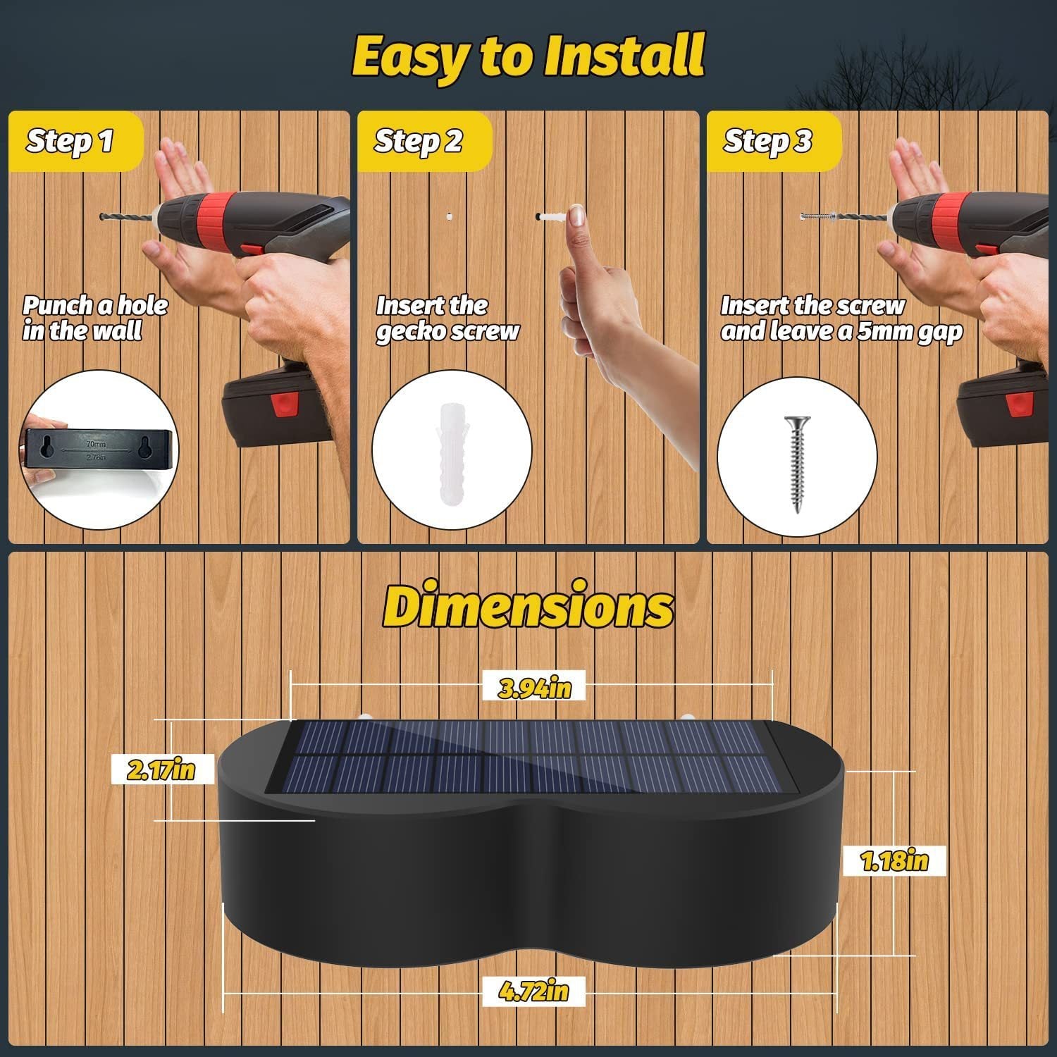 Junips | Solar fence lights outdoor wall lights Waterproof IP65, Warm white & RGB 8 specific fixed colors for fence wall step deck patio