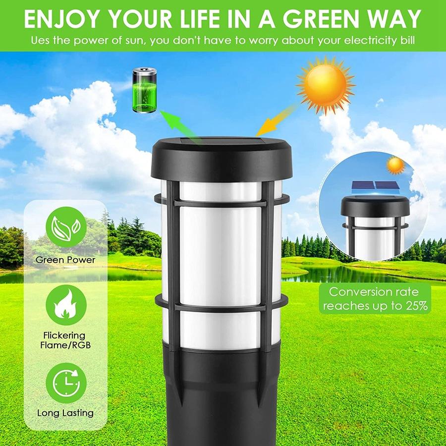 Junips | Solar Path Lights for Outdoor Use, with Flickering Flame and RGB Color Changing, LED Solar Outdoor Lights for Yard, Garden, Path, Lawn - IP65 Waterproof