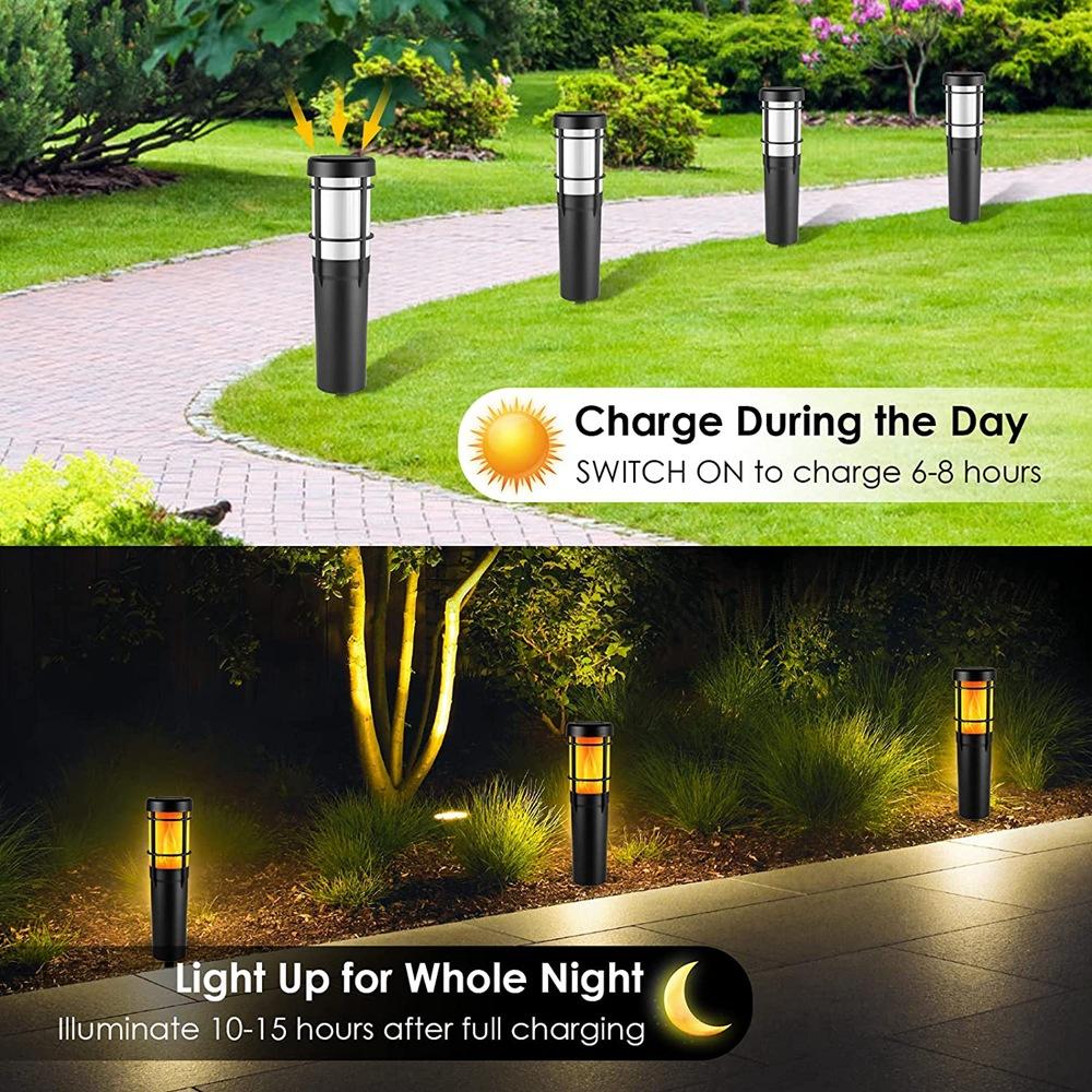 Junips | Solar Path Lights for Outdoor Use, with Flickering Flame and RGB Color Changing, LED Solar Outdoor Lights for Yard, Garden, Path, Lawn - IP65 Waterproof