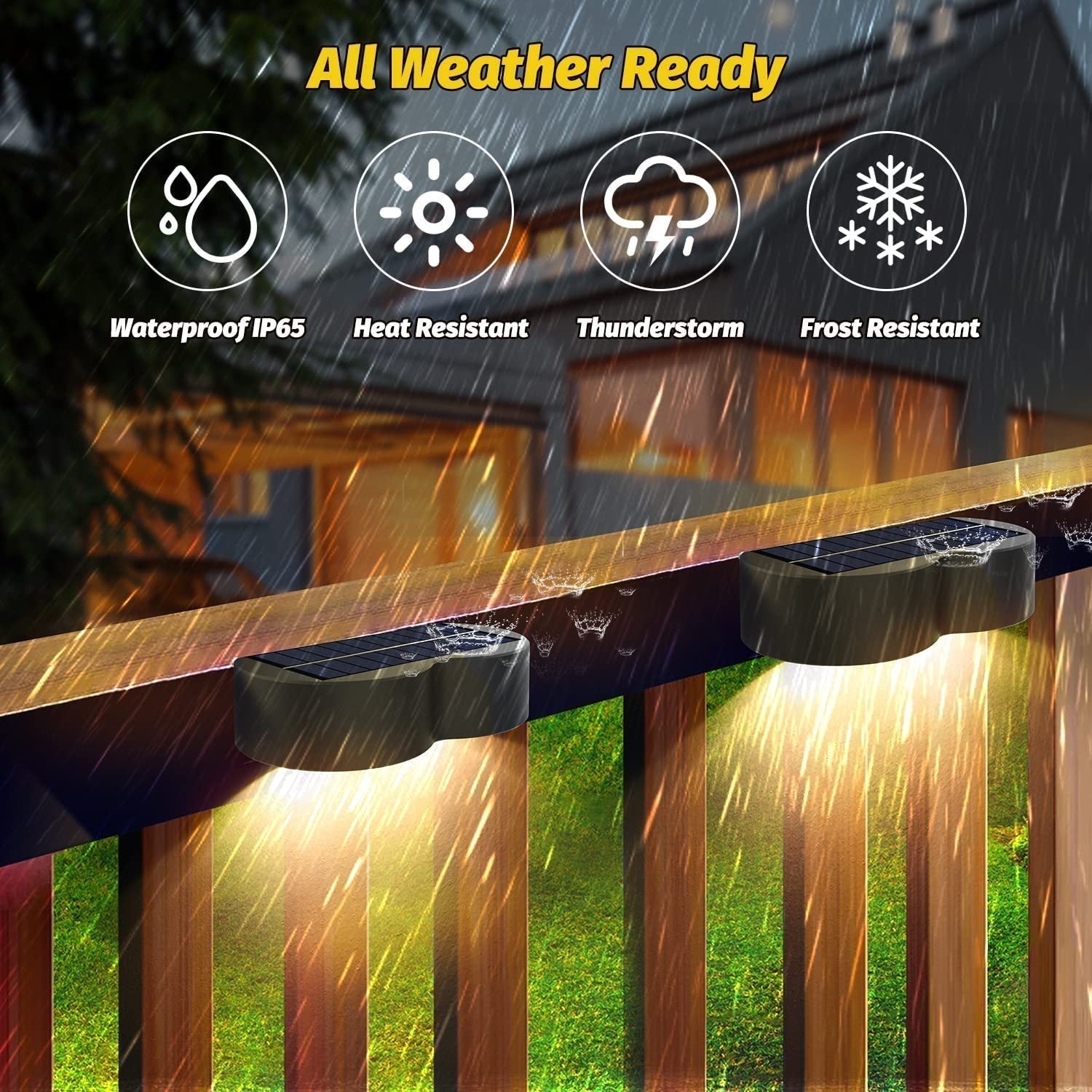 Junips | Solar fence lights outdoor wall lights Waterproof IP65, Warm white & RGB 8 specific fixed colors for fence wall step deck patio
