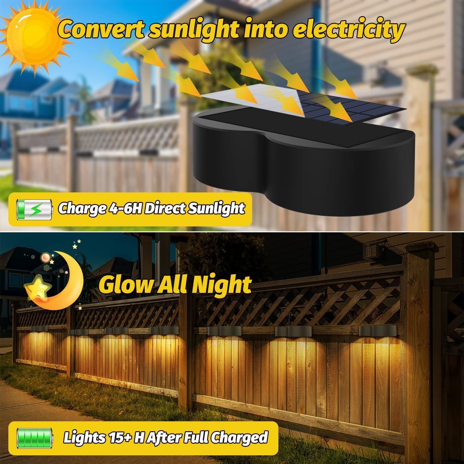Junips | Solar fence lights outdoor wall lights Waterproof IP65, Warm white & RGB 8 specific fixed colors for fence wall step deck patio