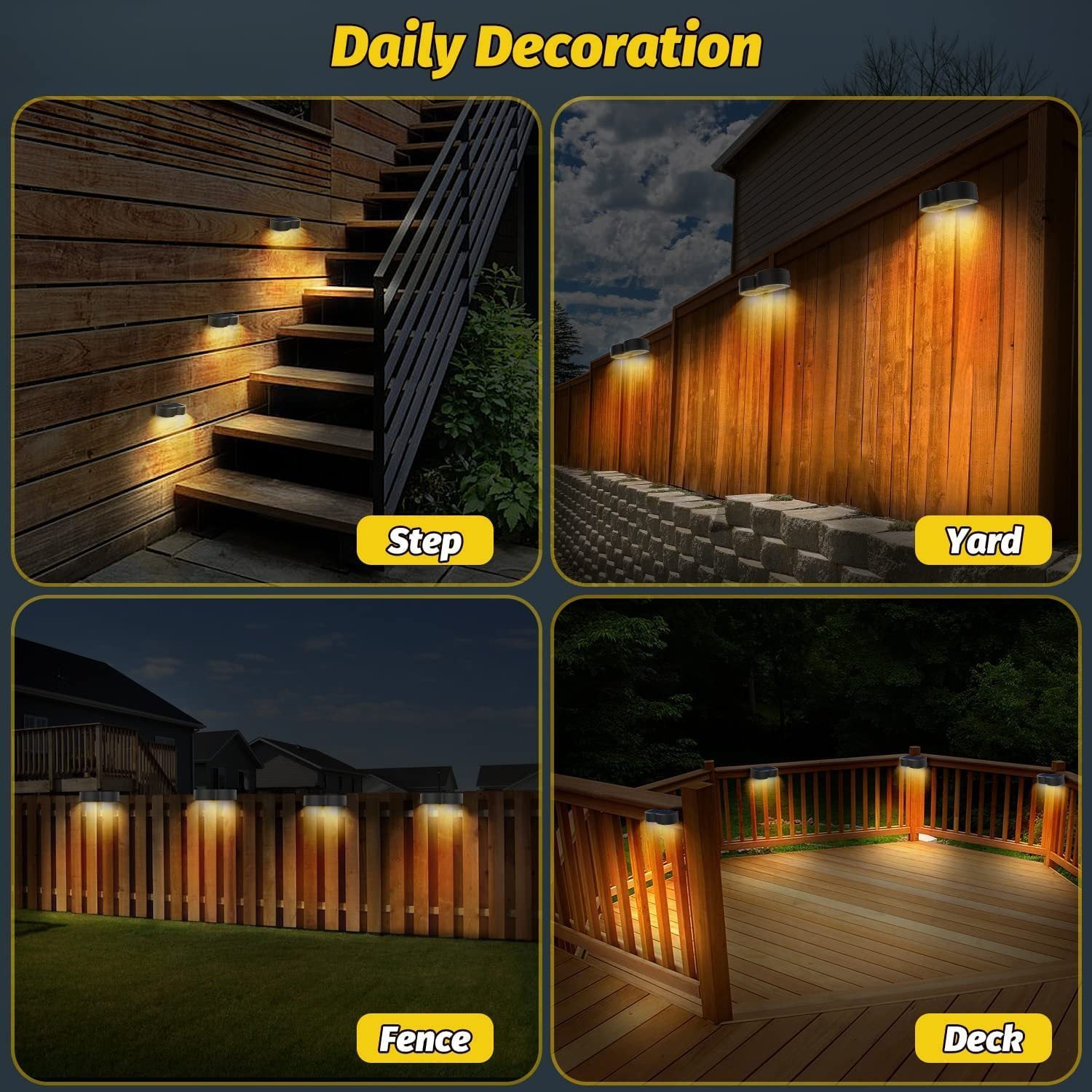 Junips | Solar fence lights outdoor wall lights Waterproof IP65, Warm white & RGB 8 specific fixed colors for fence wall step deck patio