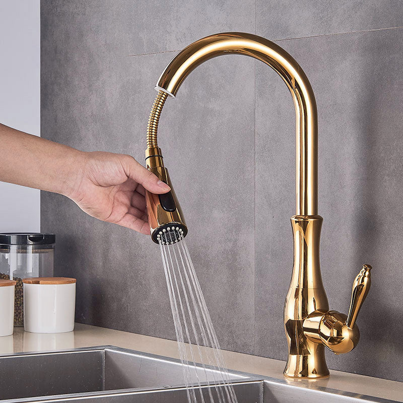 Junips | Brass Kitchen Faucet Pull Out Mixer Sink Water Tap 360 Rotation Single Handle