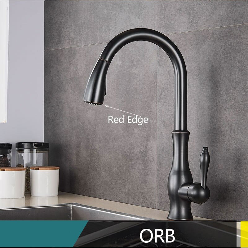 Junips | Brass Kitchen Faucet Pull Out Mixer Sink Water Tap 360 Rotation Single Handle