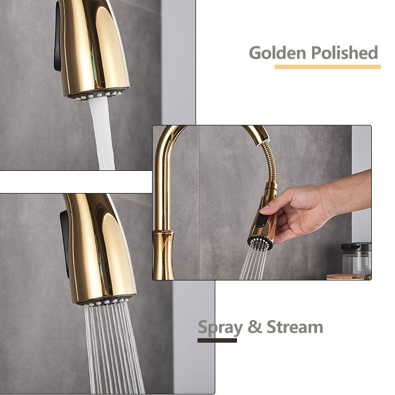 Junips | Brass Kitchen Faucet Pull Out Mixer Sink Water Tap 360 Rotation Single Handle
