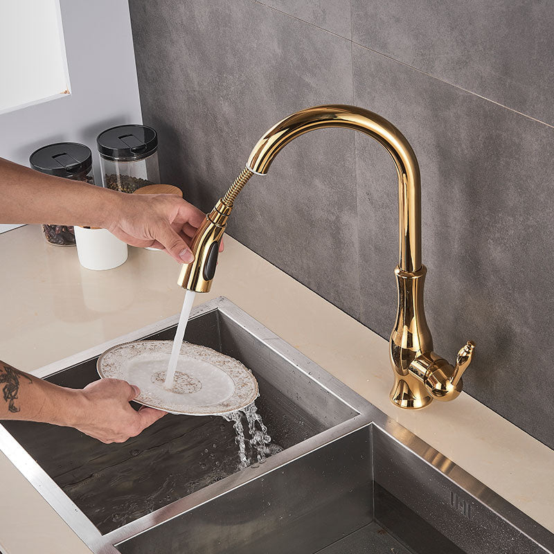 Junips | Brass Kitchen Faucet Pull Out Mixer Sink Water Tap 360 Rotation Single Handle