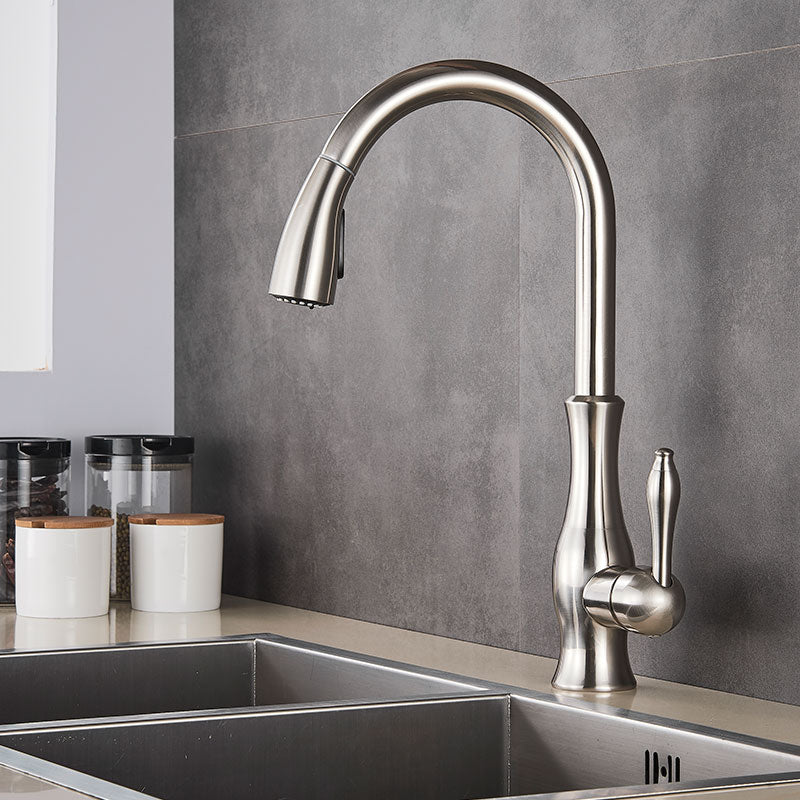 Junips | Brass Kitchen Faucet Pull Out Mixer Sink Water Tap 360 Rotation Single Handle