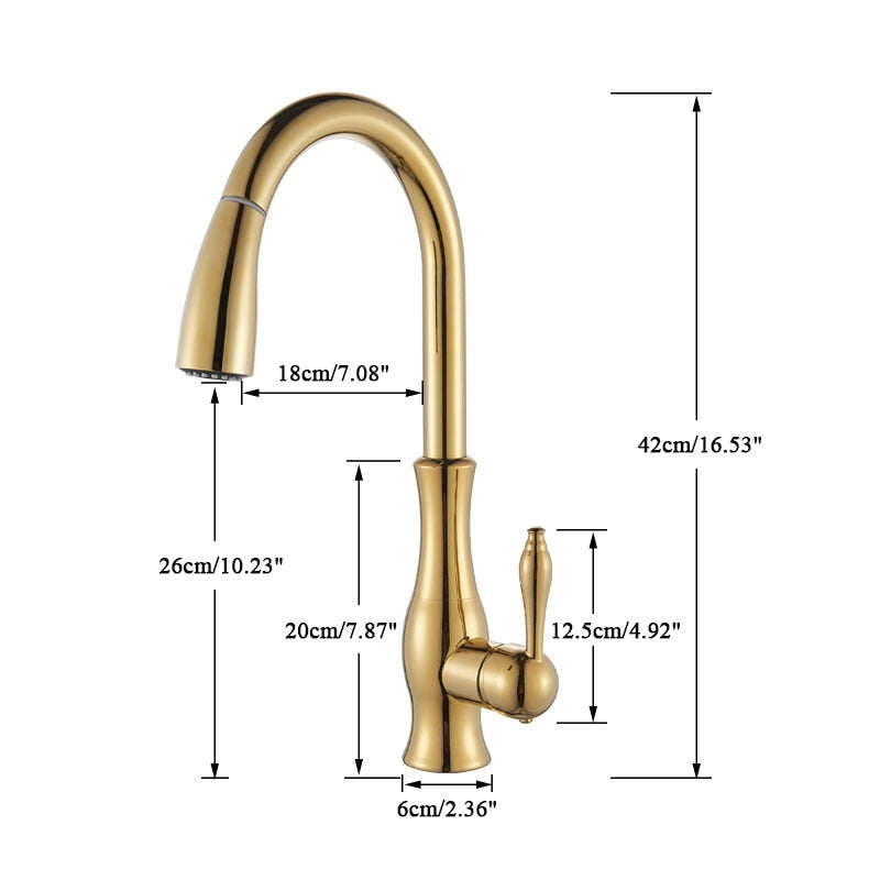 Junips | Brass Kitchen Faucet Pull Out Mixer Sink Water Tap 360 Rotation Single Handle