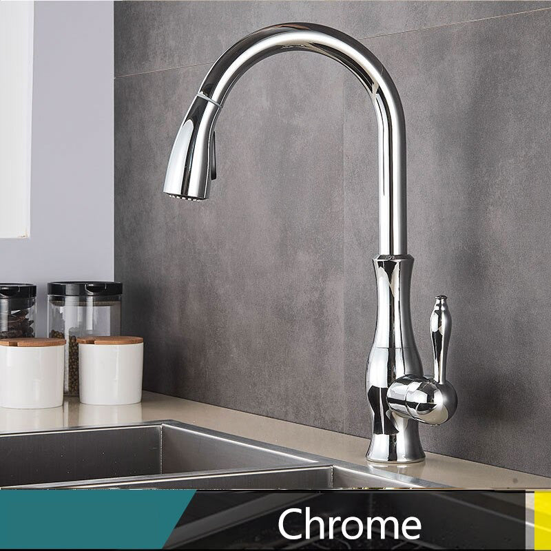 Junips | Brass Kitchen Faucet Pull Out Mixer Sink Water Tap 360 Rotation Single Handle