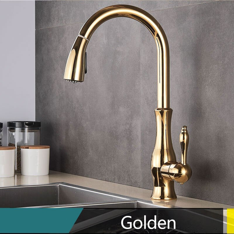 Junips | Brass Kitchen Faucet Pull Out Mixer Sink Water Tap 360 Rotation Single Handle