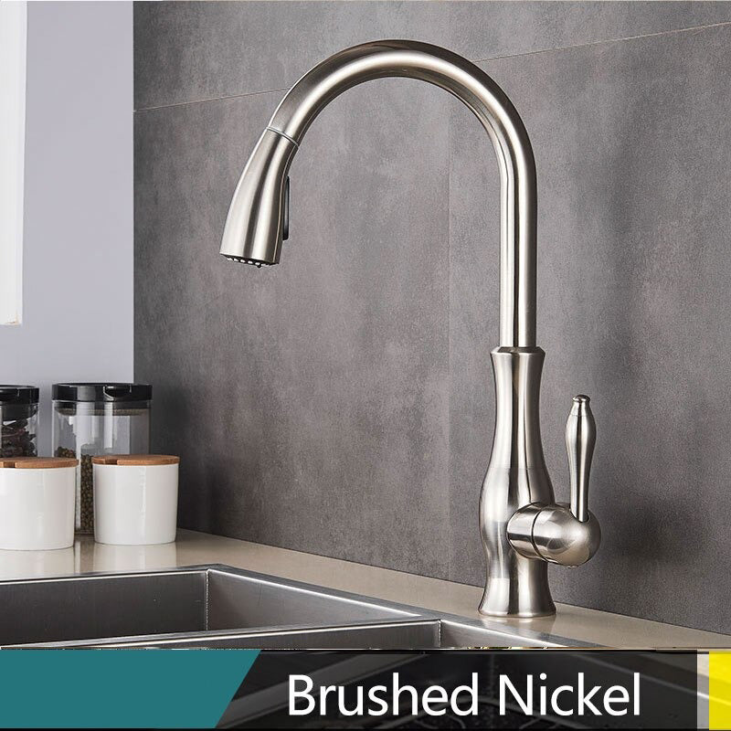 Junips | Brass Kitchen Faucet Pull Out Mixer Sink Water Tap 360 Rotation Single Handle