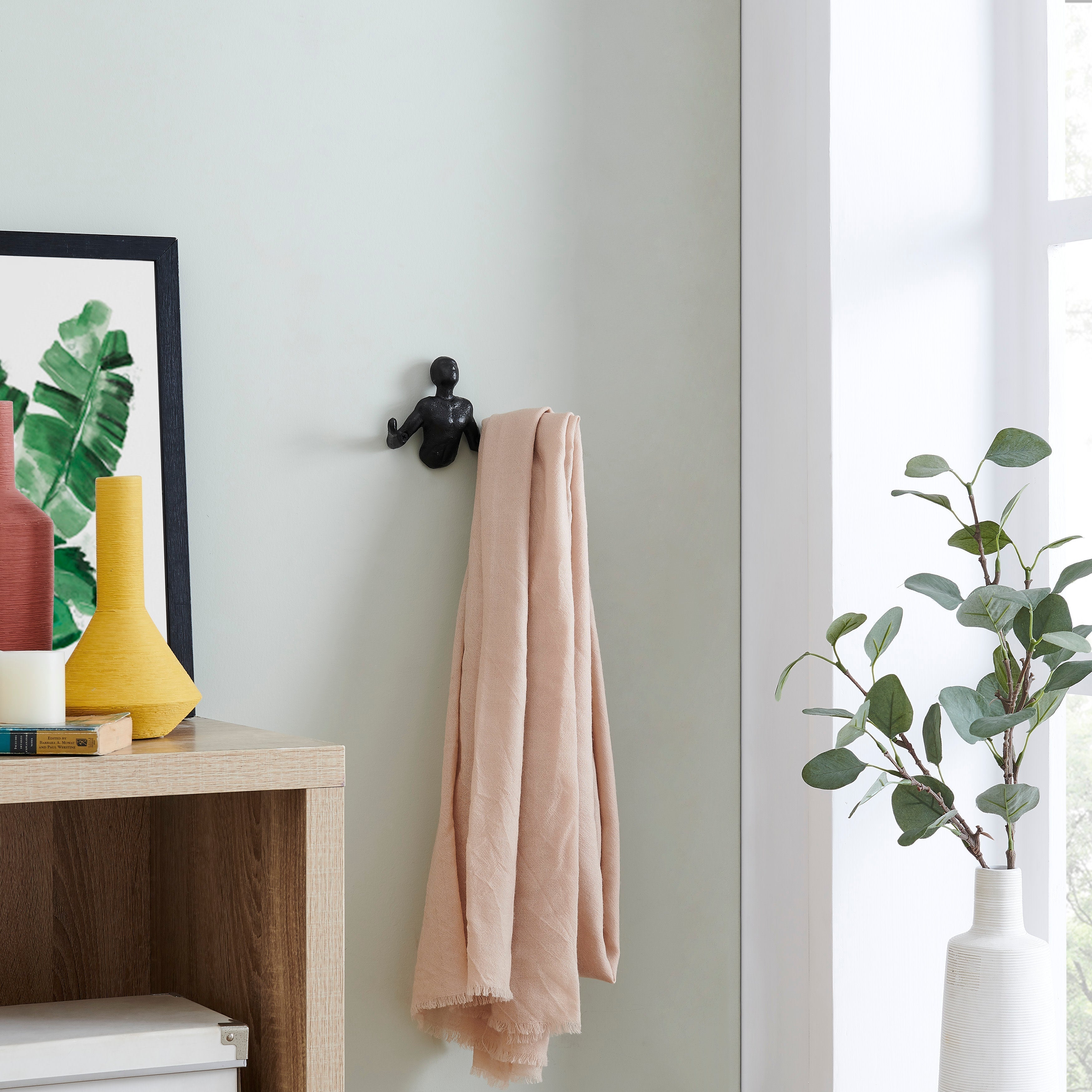 Junips | Protruding "Palms Up" Cast Iron Decorative Black Wall Mount Hooks (Set of 2)