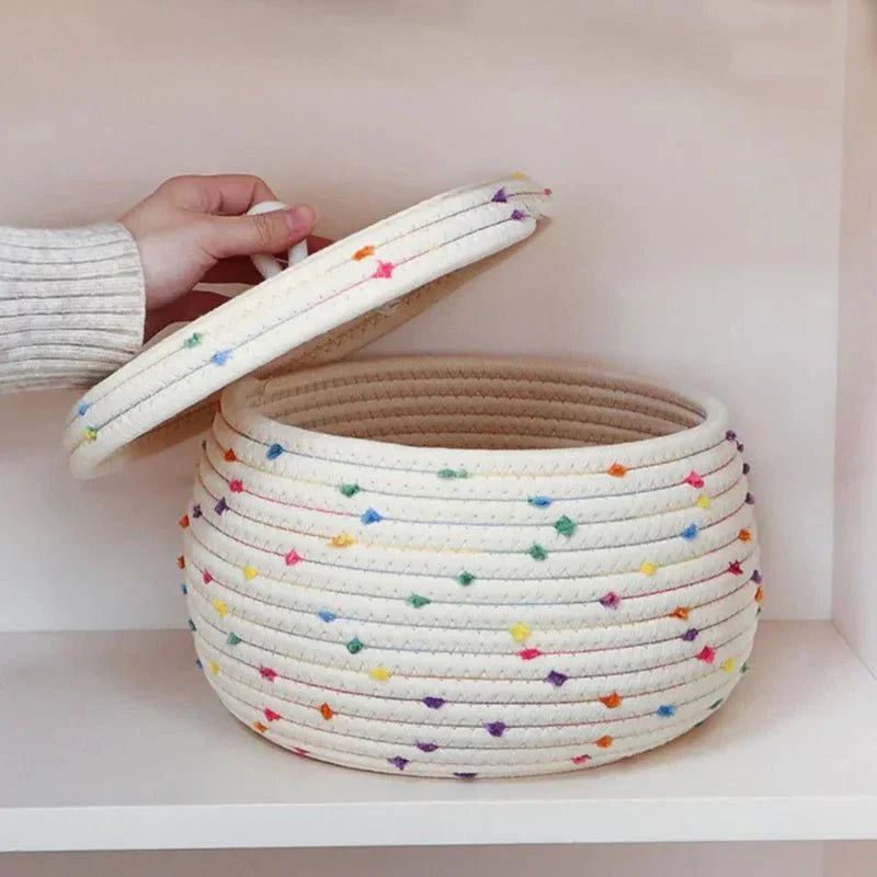 Junips | Large storage basket made of cotton rope with lid