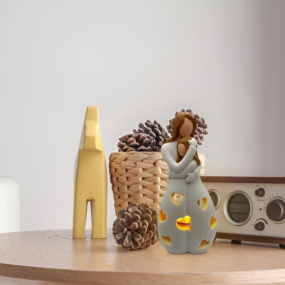 Junips | Embracing Mother Daughter Figure Flickering Candle Holder - LoveGlow