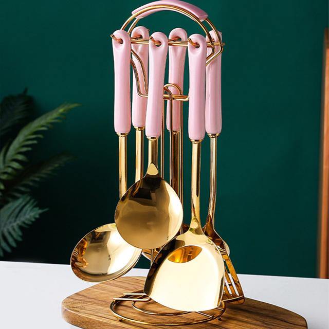 Junips | Golden Kitchen Utensils with Stand