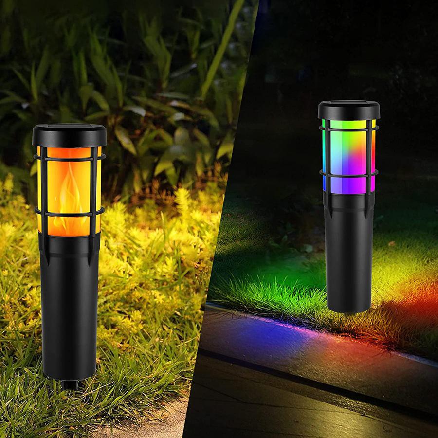 Junips | Solar Path Lights for Outdoor Use, with Flickering Flame and RGB Color Changing, LED Solar Outdoor Lights for Yard, Garden, Path, Lawn - IP65 Waterproof