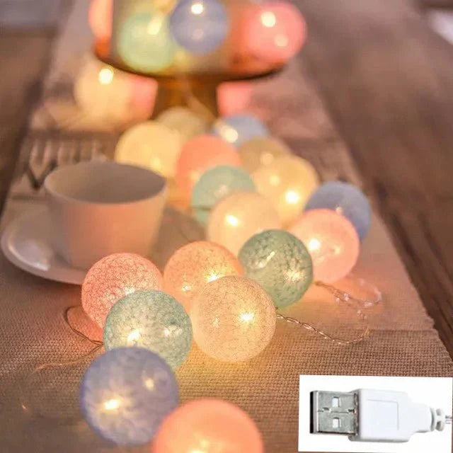 Junips | Pretty Pastel Cotton Ball Fairy Lights Garland