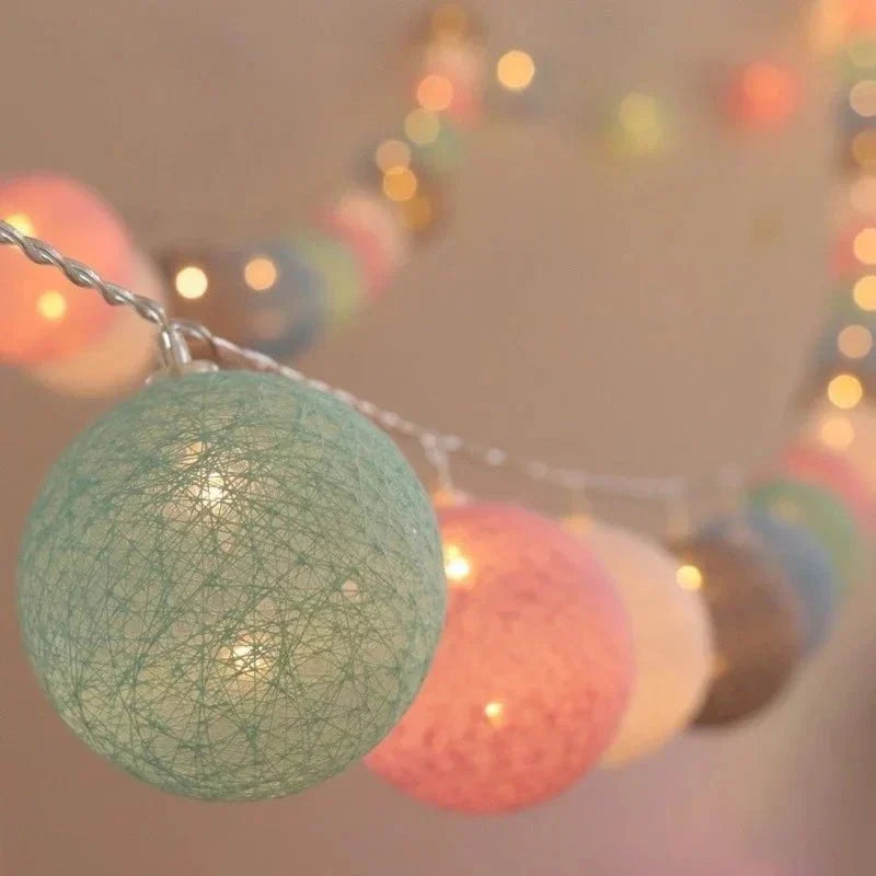 Junips | Pretty Pastel Cotton Ball Fairy Lights Garland