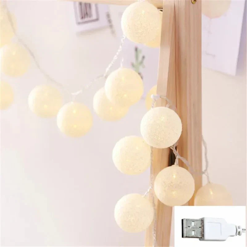 Junips | Pretty Pastel Cotton Ball Fairy Lights Garland