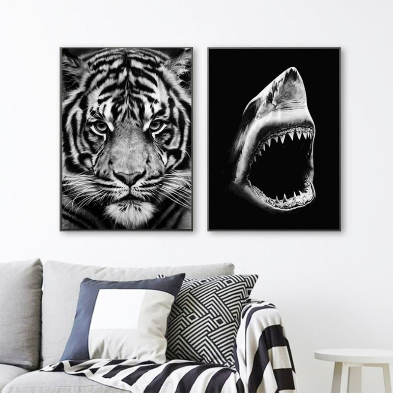 Junips | Nature Wild Animals Africa Wildlife Black White - Canvas Wall Art Painting
