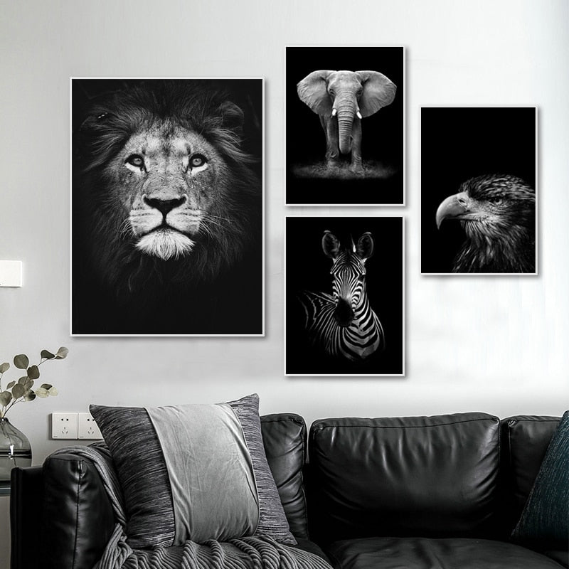 Junips | Nature Wild Animals Africa Wildlife Black White - Canvas Wall Art Painting