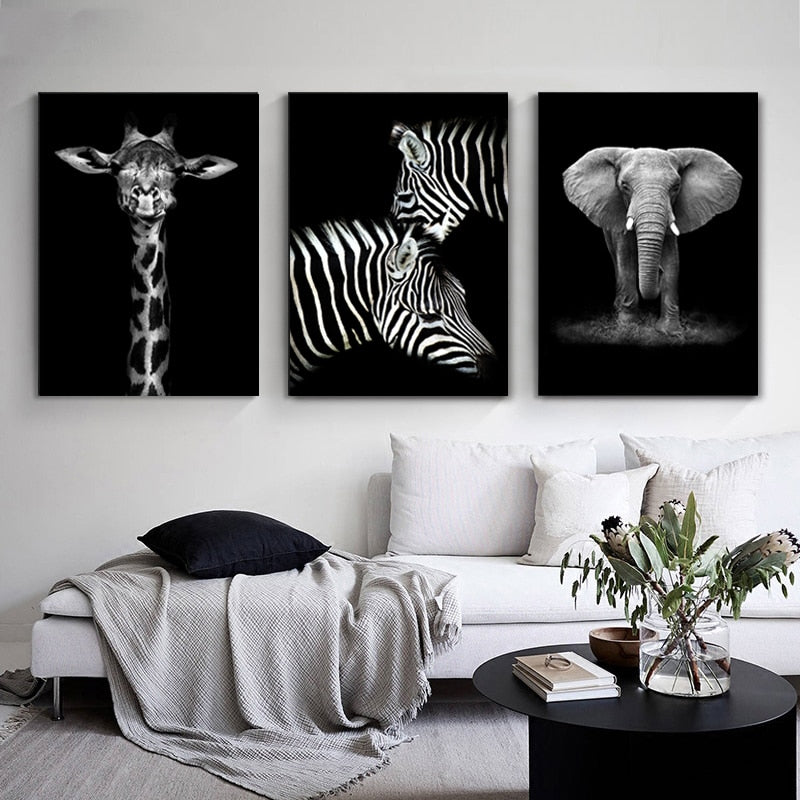 Junips | Nature Wild Animals Africa Wildlife Black White - Canvas Wall Art Painting