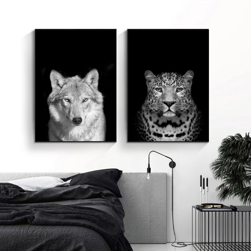 Junips | Nature Wild Animals Africa Wildlife Black White - Canvas Wall Art Painting
