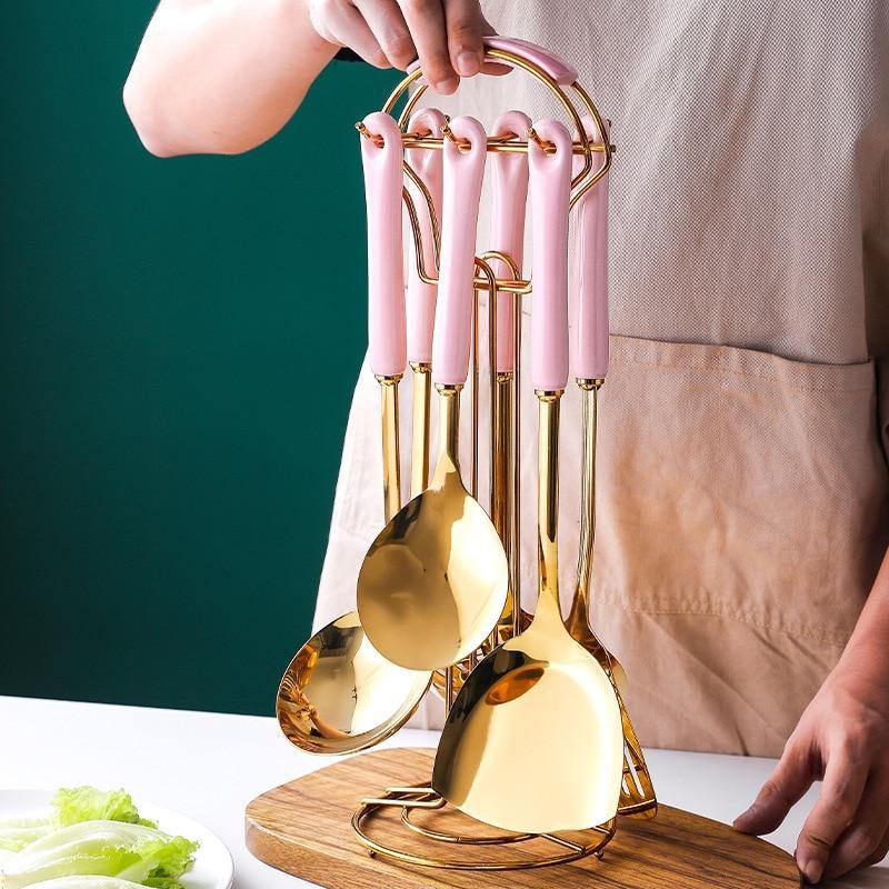 Junips | Golden Kitchen Utensils with Stand