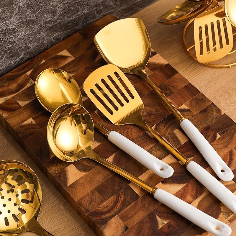 Junips | Golden Kitchen Utensils with Stand