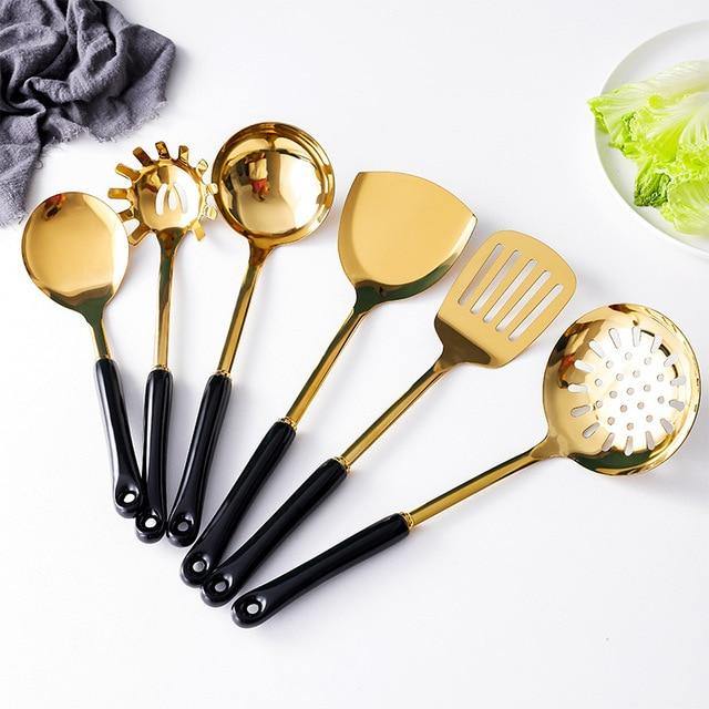 Junips | Golden Kitchen Utensils with Stand