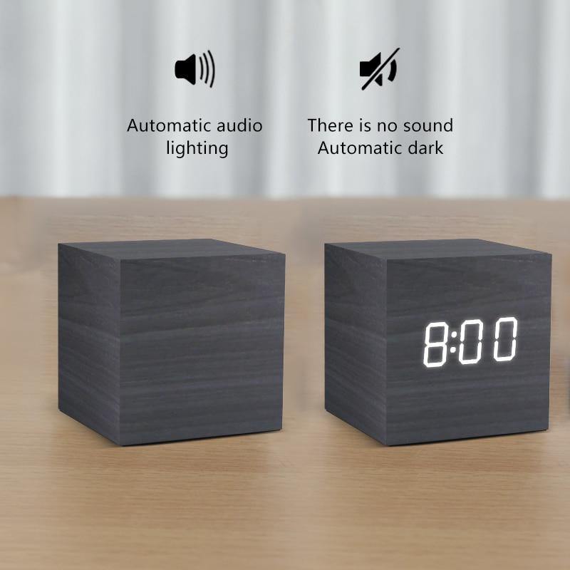 Junips | LED alarm clock in wooden cube shape