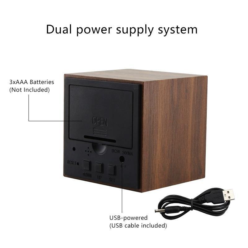 Junips | LED alarm clock in wooden cube shape