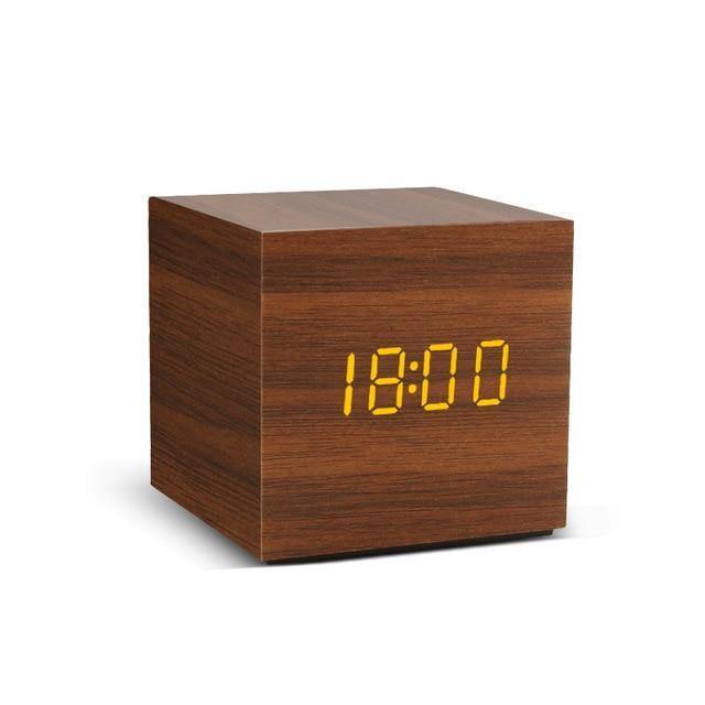 Junips | LED alarm clock in wooden cube shape