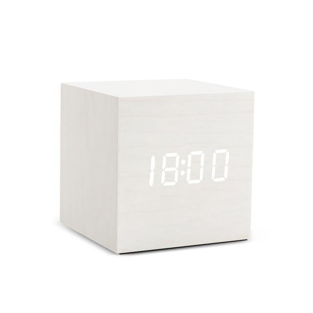 Junips | LED alarm clock in wooden cube shape