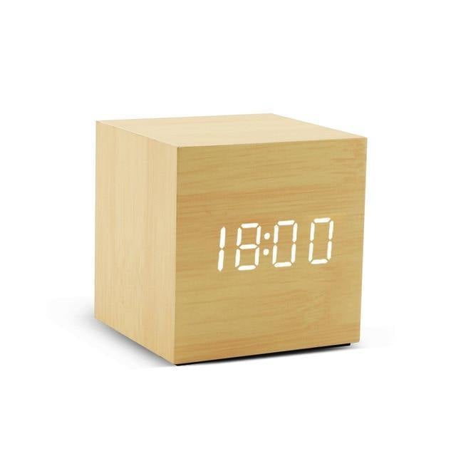 Junips | LED alarm clock in wooden cube shape