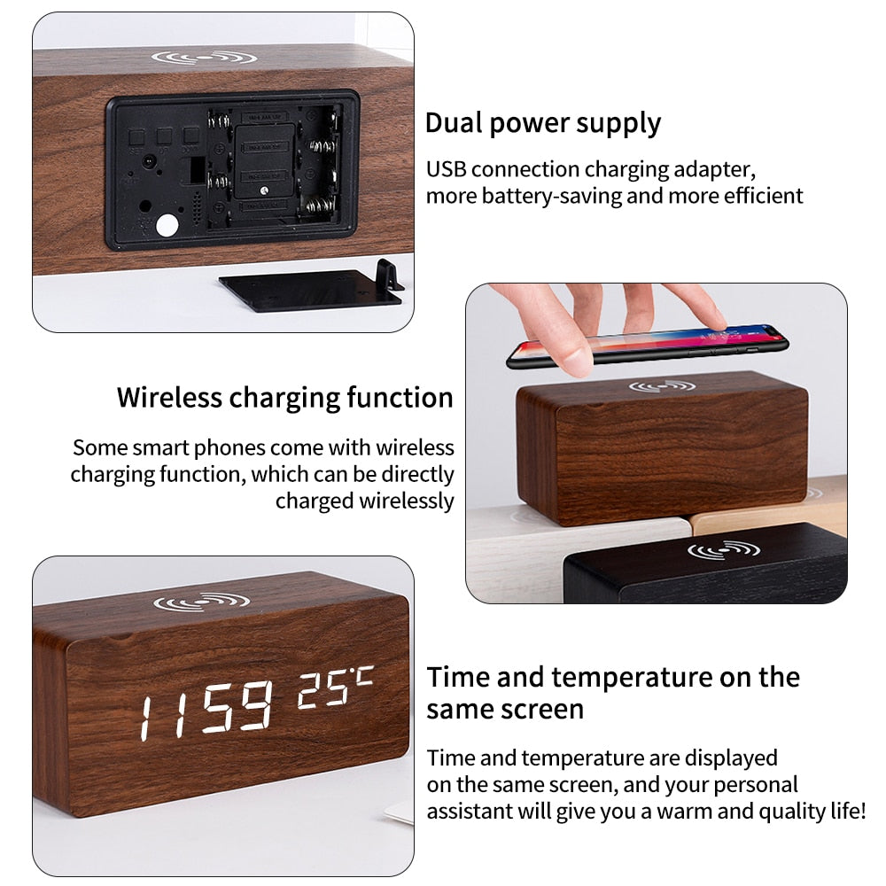 Junips | Modern Wood Wireless Charging Clock