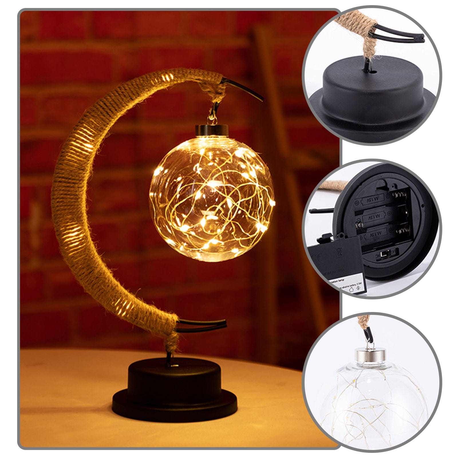 Junips | Rayvia Lunar Lamp - Half Moon LED Light with Glass Globe for Cozy Atmosphere