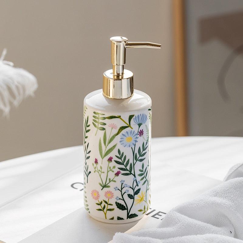 Junips | Soap dispenser made of ceramic with floral design