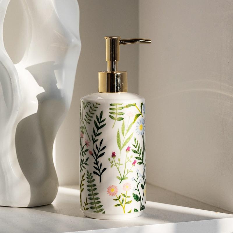Junips | Soap dispenser made of ceramic with floral design