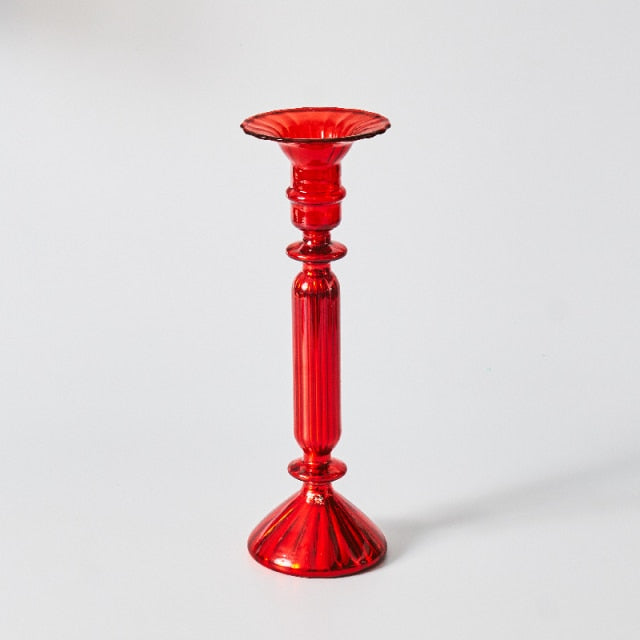 Junips | Cherry Red Glass Stick Candle Holder & Vases