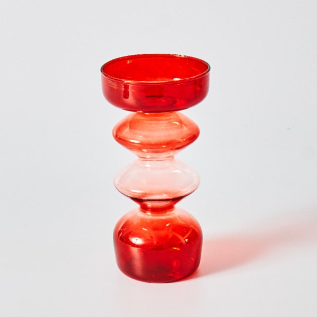 Junips | Cherry Red Glass Stick Candle Holder & Vases