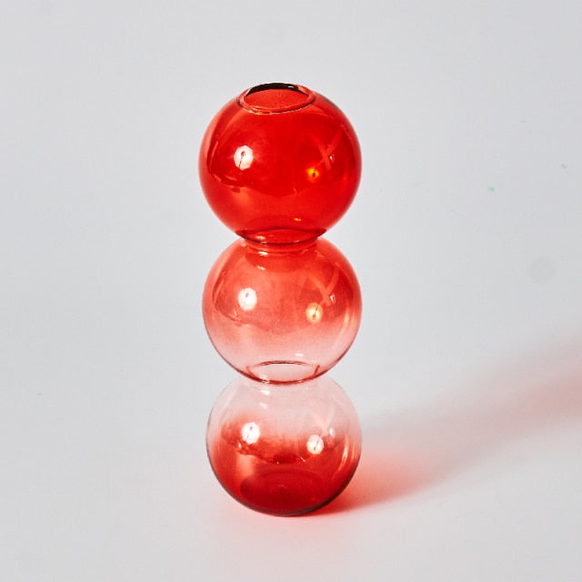 Junips | Cherry Red Glass Stick Candle Holder & Vases