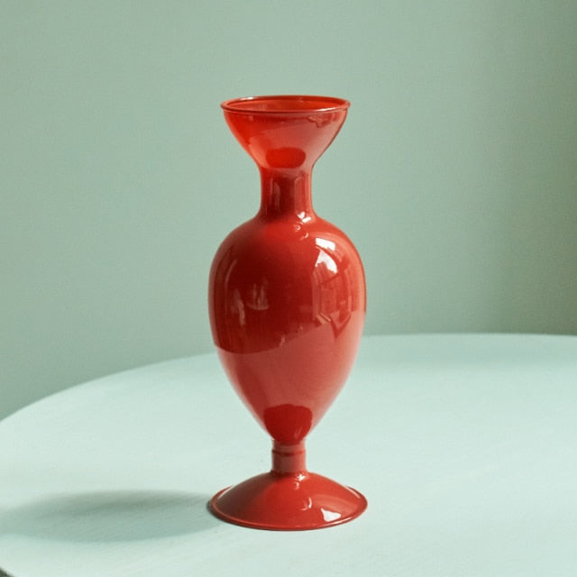 Junips | Cherry Red Glass Stick Candle Holder & Vases