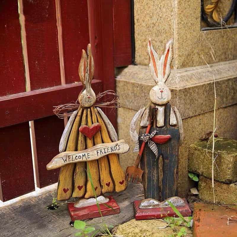 Junips | Wood Retro Easter Bunny Outdoor Ornament
