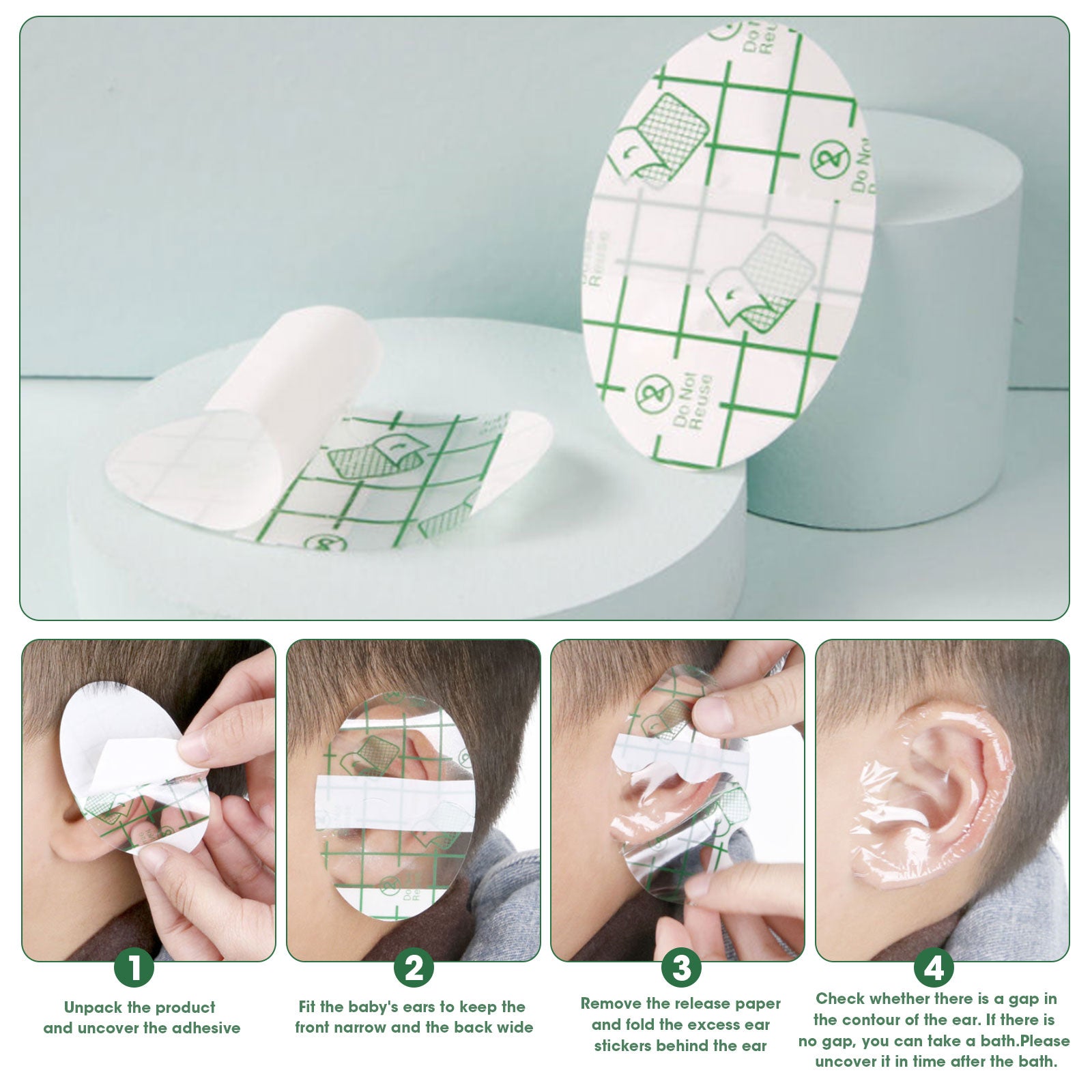Junips | Disposable Waterproof Swimming Ear Covers | Antibacterial PU Membrane Adhesive Patches | Infant & Adult Multi-Pack