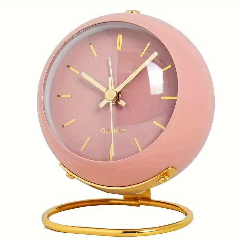 Junips | Buzzley Retro Silent Alarm Clock – Vintage Metal Analogue Clock with Night Light